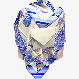 New In Box NIKKO Hotel Int. 100% Silk Scarf Satin 34" blue purple white flora(83